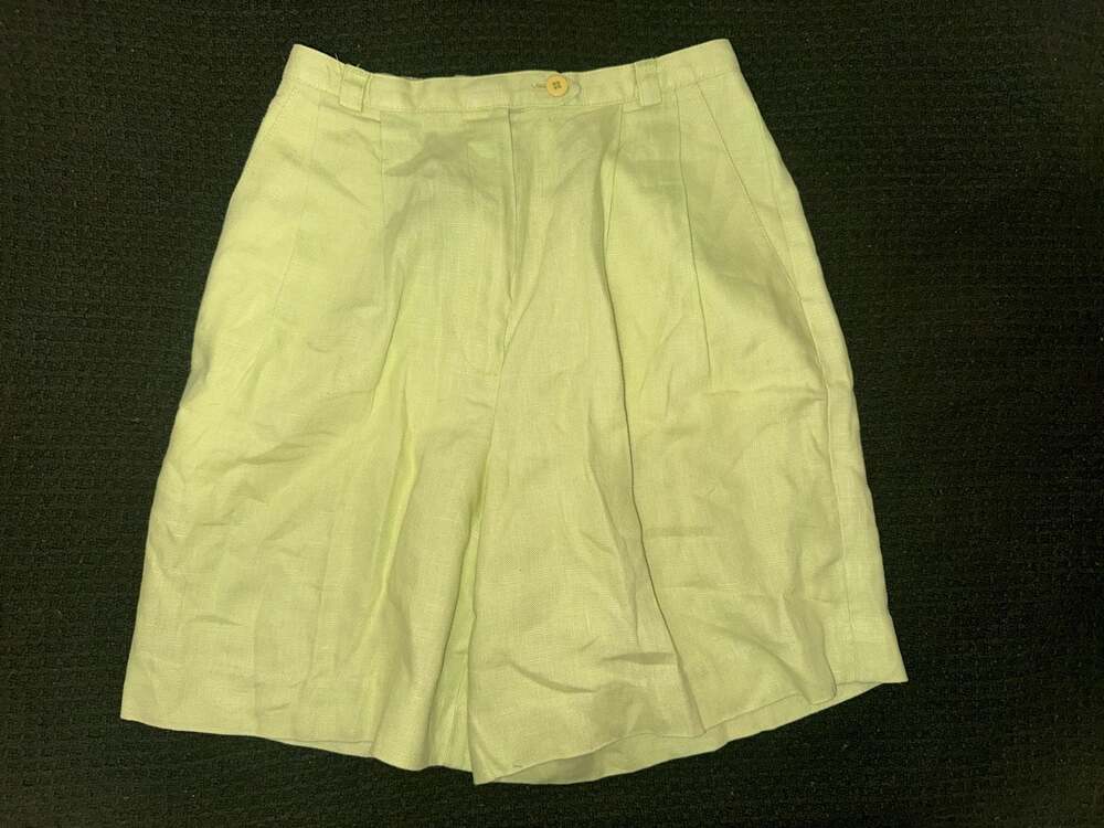 Savannah Lime Green Pleated Linen Blend Shorts